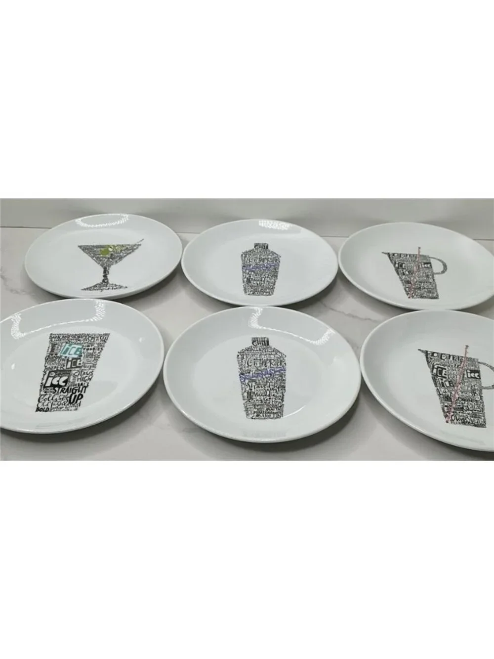 6 Appetizer Plates Crate & Barrel CHILL APPETIZER Black & White Plates - 6 3/4